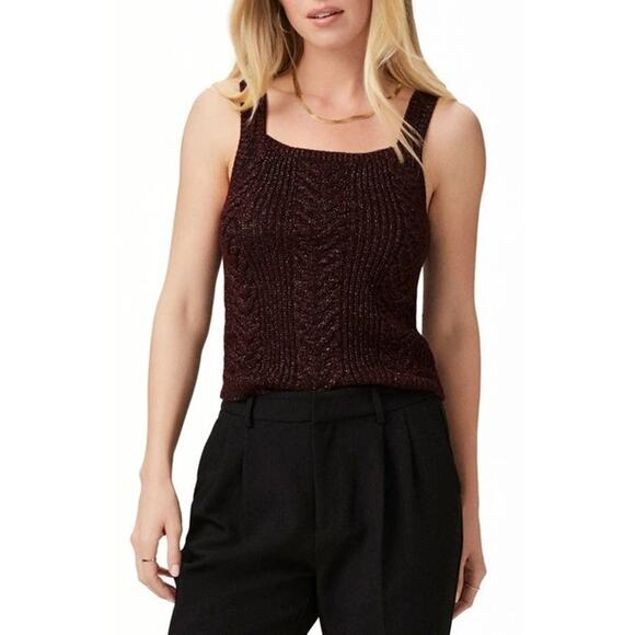 PAIGE Yuka Metallic Rib Sweater Tank In Burgundy Sparkle, Size Large - Picture 3 of 3